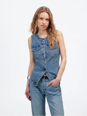 Madewell High Crewneck Denim Vest Size 12